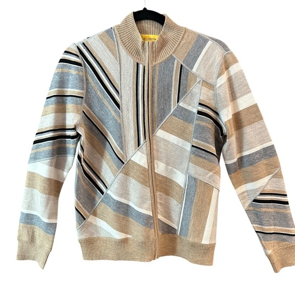 St. John Sweaters - St John Wool Double Zip Graphic Cardigan